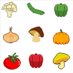 Vector Pixel Art Vegetable Set