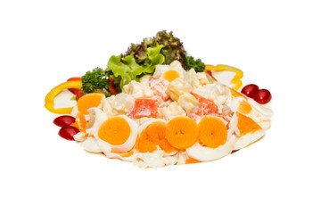 Boiled egg salad on the white plate
