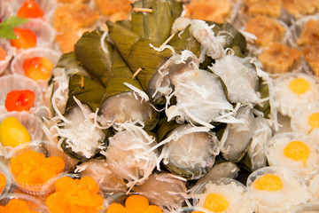 Mix Thai desserts in dish close-up