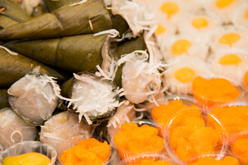 Mix Thai desserts in dish close-up