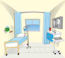 This illustration and background setting of a hospital room