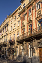 Fototapeta na wymiar Old building in city center of Lviv, Ukraine