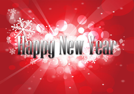 happy new year silver typo on red bokeh background