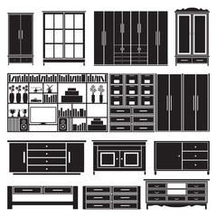 Cabinets and shelves vector set