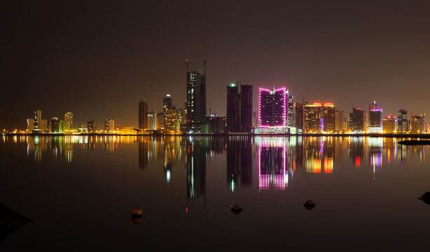 Night modern city skyline, Manama, Bahrain, Middle East