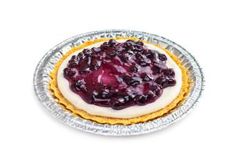 Blueberry cheese pie in tray isolated on white background