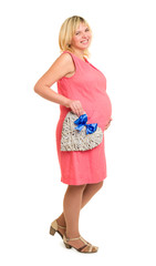 pregnant woman with heart and blue bow