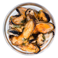 Mussels in a bowl (over white)