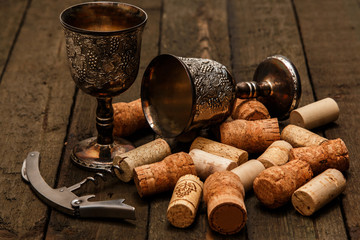 Medieval goblets and wine corks