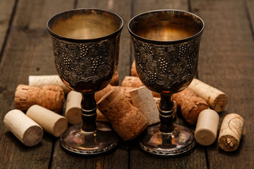 Medieval goblets and wine corks