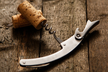 Corkscrew and wine corks