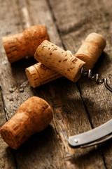 Corkscrew and wine corks