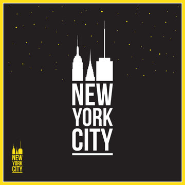 New York City sign, typographic design, skyscrapers