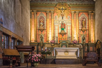 Fototapeta na wymiar Old Mission Santa Barbara Church Interior Altar