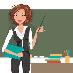 Teacher at blackboard. Vector illustration