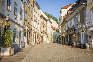 Fototapeta na wymiar Beautiful street in Ljubljana old town Slovenia.