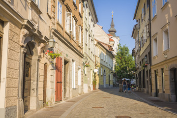 Naklejka na ściany i meble Beautiful street in Ljubljana old town Slovenia.
