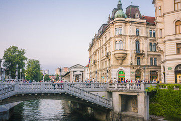 Fototapeta premium Beautiful street in Ljubljana old town Slovenia.