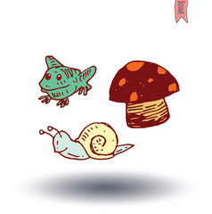 garden icon mushroom Hand drawn, vector illustration.