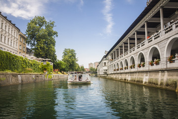 old city centre with the river view. Ljubljana, Slovenia, Europe.