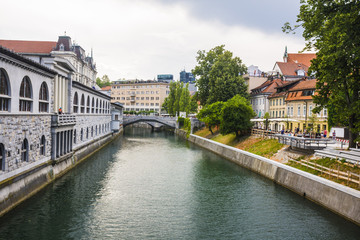 old city centre with the river view. Ljubljana, Slovenia, Europe.