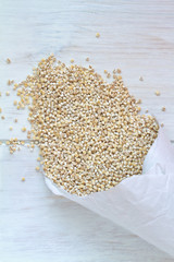 Pearl Barley on a vintage wooden background
