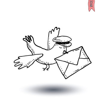 carrier pigeon. Hand-drawn vector illustration.