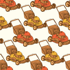 Sketch lawn mover in vintage style