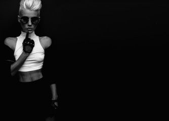 Girl in black punk rock style glamor party club