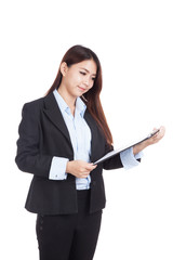 Young Asian businesswoman with clipboard