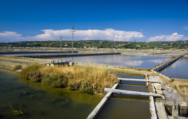 View of Salt evaporation ponds in Secovlje, Slovenia