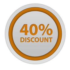 Discount forty percent circular icon on white background