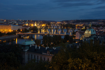 View of Prague bridges from Hanavsky Pavilion