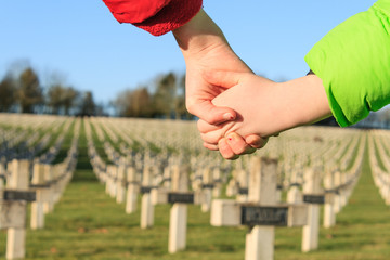 children walk hand in hand for peace world war 1 - 75494315