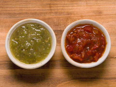 Rustic Red Tomato Salsa And Green Salsa Verde