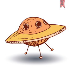 Set of alien and ufo icon, hand drawn vector illustration.