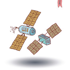 Isolated communication satellite, vector illustration.