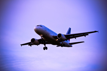 Airplane landing, Frankfurt, Germany