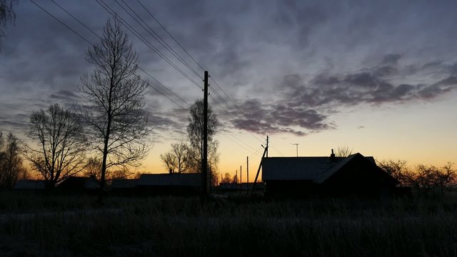 Old Belarusian village frosty morning.