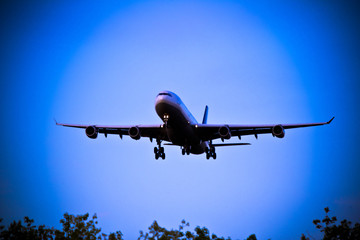 Airplane landing, Frankfurt, Germany