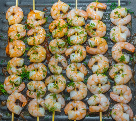 Roast prawn seafood isolate on Teflon pan 