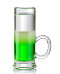 Sliced colorful shot drink cocktail isolated on white