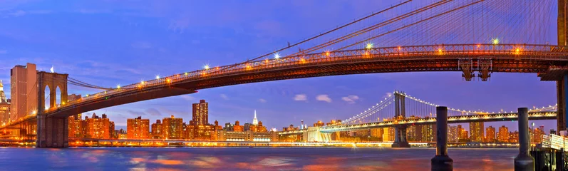 Photo sur Plexiglas Tower Bridge New York City, USA. Brooklyn and Manhattan bridges at sunset