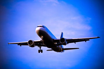 Airplane landing, Frankfurt, Germany