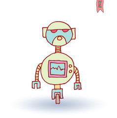 Robot cartoon, vector illustration.