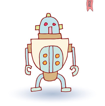 Robot cartoon, vector illustration.