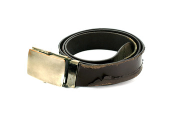 Old Leather belt isolated on white background