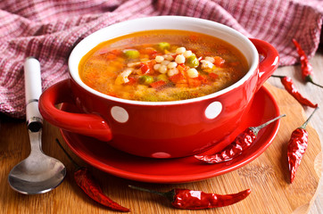 Soup with small pasta and vegetables