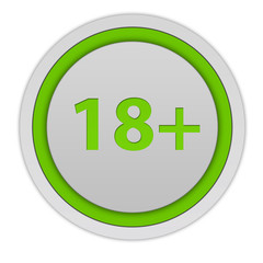 18+ circular icon on white background