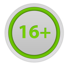 16+ circular icon on white background